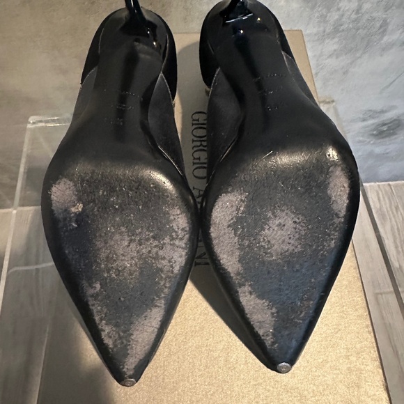 GIORGIO ARMANI Black, Gray, Satin, Mesh & Rhinestone Formal Heels - Size 6.5 - Picture 6 of 10